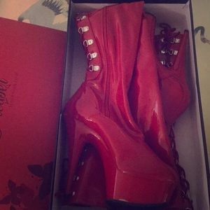 Red Pleaser Thigh High Boots Patent Leather